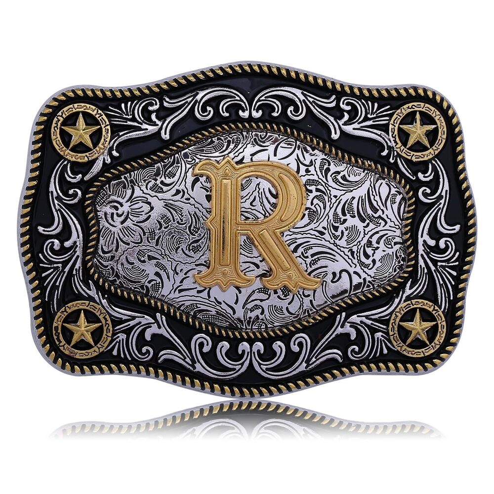 7691 Western Belt Buckle Initial Letters ABCDJMR to Z Large Gold Cowboy